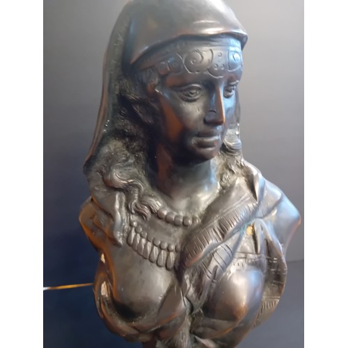 8 - Two bronze busts.  One is of a French beauty on a square pedestal H 45cm.  The other is a Renaissanc... 