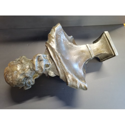 8 - Two bronze busts.  One is of a French beauty on a square pedestal H 45cm.  The other is a Renaissanc... 