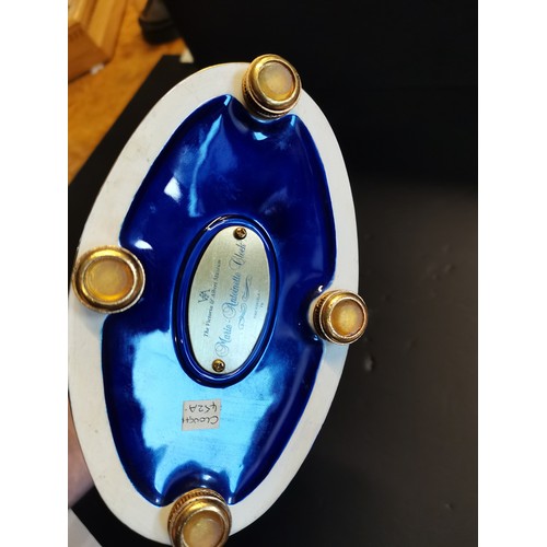 31 - Franklin Mint Victoria and Albert V&A museum 'Marie Antoinette Mantel Clock' of lyre form.  Cobalt b... 