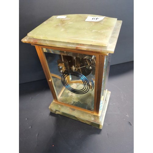 49 - A French Belle Epoque four-glass Mantel Clock.  intricate champleve enamel boarders on the frame of ... 