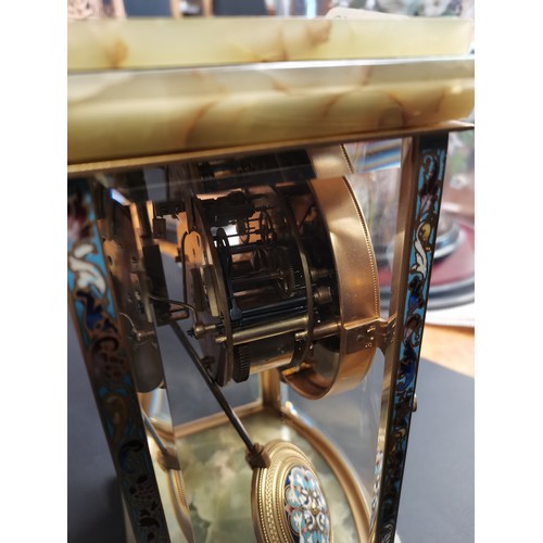 49 - A French Belle Epoque four-glass Mantel Clock.  intricate champleve enamel boarders on the frame of ... 