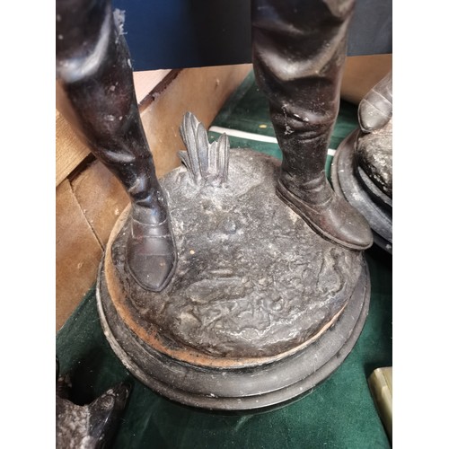 48 - A pair of Auguste Moreau (French 1834-1917) Fencing Figures.  Mounted on circular wooden plinths.  H... 