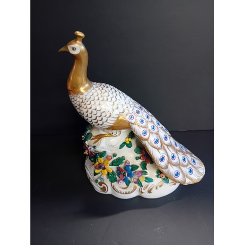 55 - A Pair of Vintage Royal Crown Derby Peacocks H21cm plus Four vintage Yoshimi K porcelain foo dragon ... 