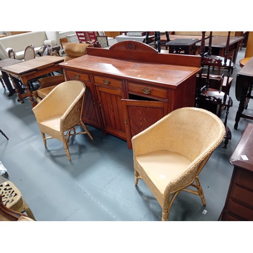 1074 - Antique Edwardian oak sideboard with wooden rotating drinks server and brass hardware W166cm plus Tw... 