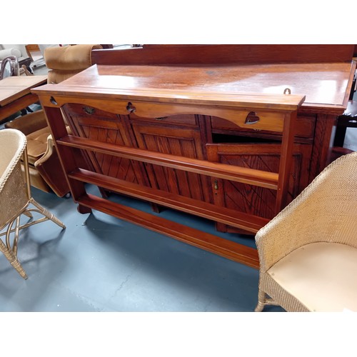 1074 - Antique Edwardian oak sideboard with wooden rotating drinks server and brass hardware W166cm plus Tw... 