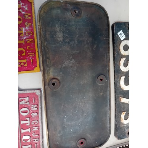 690 - Vintage sign with brass border and raised numbers 