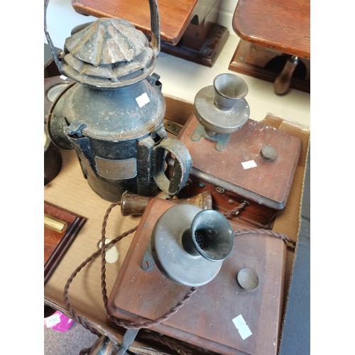 695 - Pair of antique needle single needle block telegraph instruments plus railwayana items - lantern, me... 