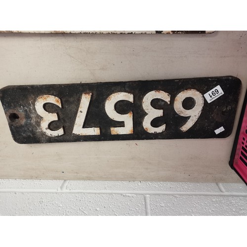 691 - Cast iron British Railways locomotive numberplate, raised numbers 