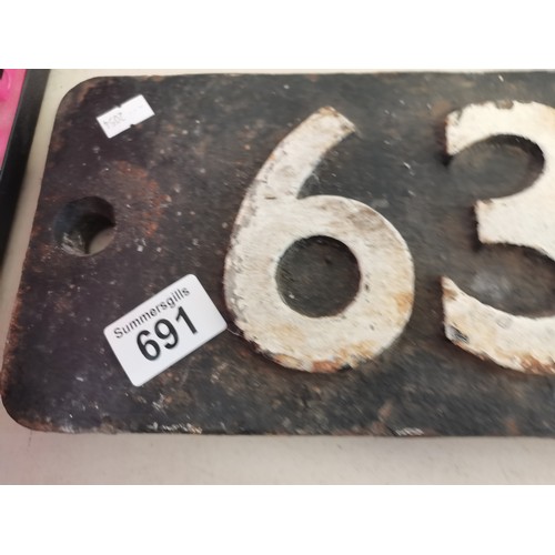 691 - Cast iron British Railways locomotive numberplate, raised numbers 