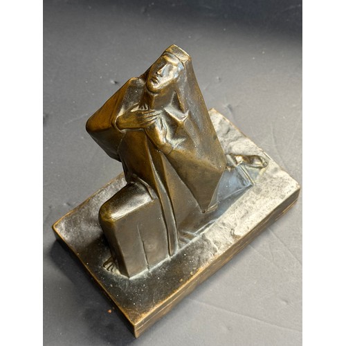 68 - Jocelyn Horner (1902-1973), Kneeling nun with hands clasped to breast, bronze, Art Deco angular styl... 