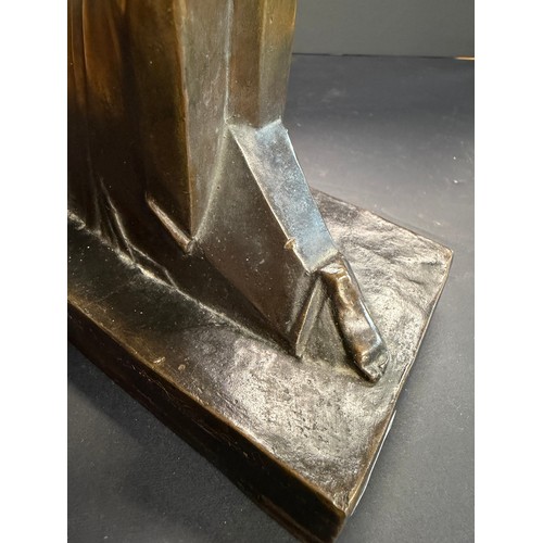68 - Jocelyn Horner (1902-1973), Kneeling nun with hands clasped to breast, bronze, Art Deco angular styl... 