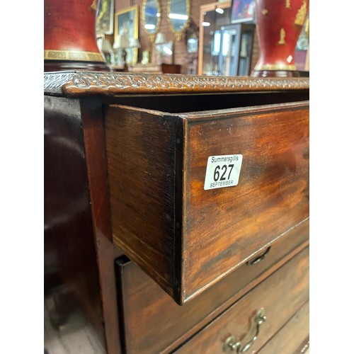 627 - A Georgian mahogany four height chest of drawers, having two short over three long drawers with carv... 