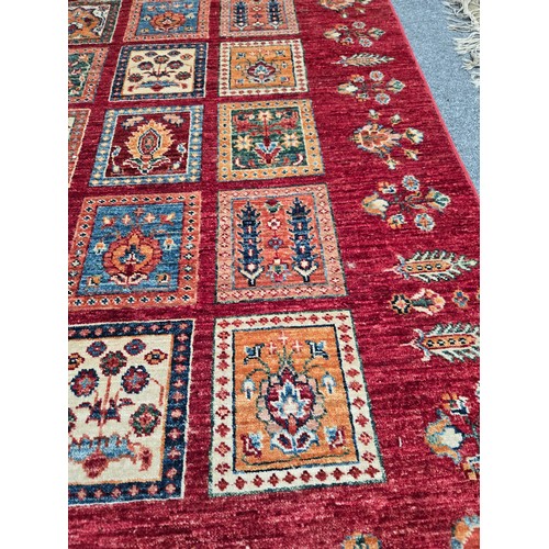 843 - Hand Knotted Afgan Bahtiar rug featuring classic 'Khesti' garden design. In Vibrant red brick field ... 
