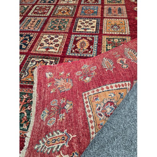 843 - Hand Knotted Afgan Bahtiar rug featuring classic 'Khesti' garden design. In Vibrant red brick field ... 