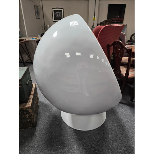 807 - An Iconic Mid Century Eero Aarnio ball chair features glossy white fiberglass shell with vibrant ora... 