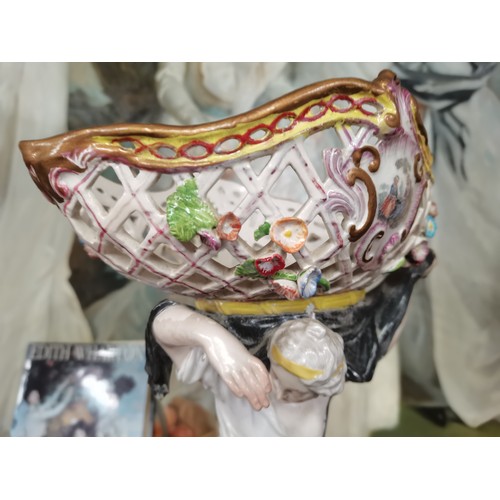 85 - A Meissen style continental figure group of a woman and child, the woman's arms supporting a pierced... 