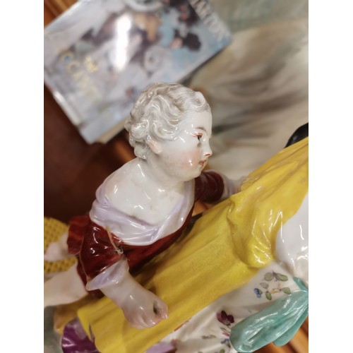 85 - A Meissen style continental figure group of a woman and child, the woman's arms supporting a pierced... 