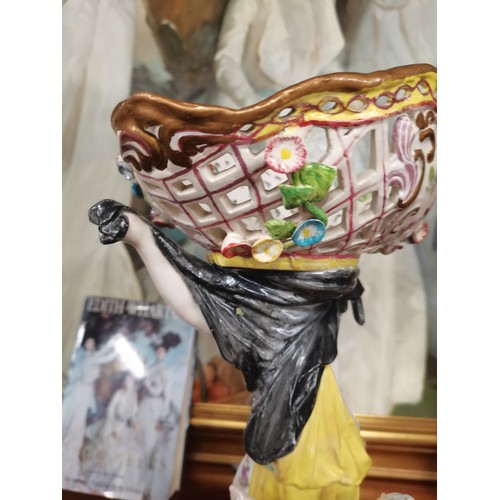 85 - A Meissen style continental figure group of a woman and child, the woman's arms supporting a pierced... 
