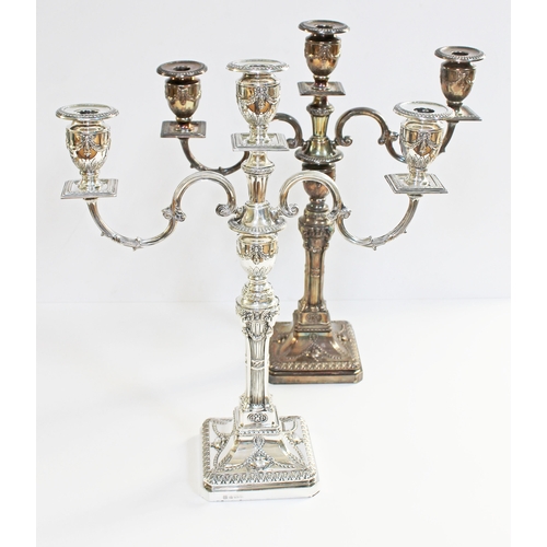 102 - A large pair of Neo Classical style silver candelabra, Barker Ellis Silver Co, Birmingham 1973, each... 