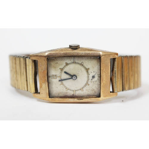 128 - An Art Deco hallmarked 9ct gold wristwatch, the movement inscribed 'Thos Russell & Co' with gold pla... 