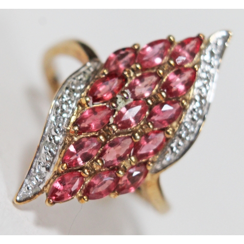 136 - A 9ct gold ruby ring, length 2.5cm, Rocks & Co, hallmarked, gross wt. 3g, size N.