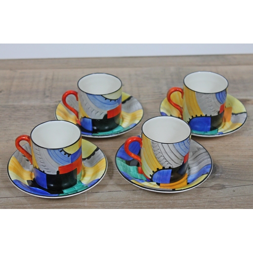 365 - Susie Cooper Cubist Art Deco Grays Pottery coffee cans and saucers, pattern no 8071.