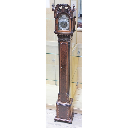 61 - An early 20th Century miniature long case clock, spring drive movement inscribed 'Made in England', ... 