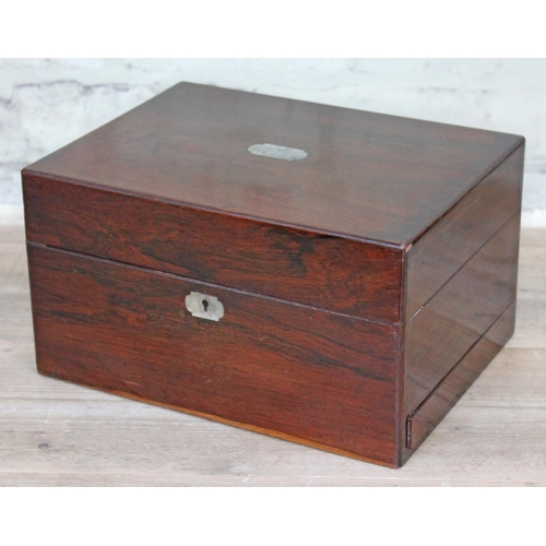 62 - A 19th Century rosewood sewing or work box, having blue velvet lined and tooled leather fitted inter... 