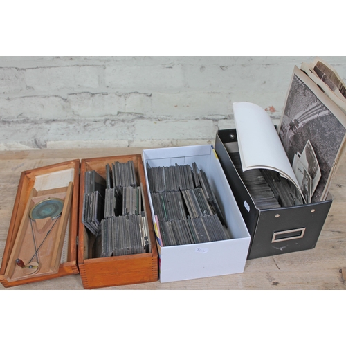 399 - Three boxes of magic lantern slides and photographs, various subjects.