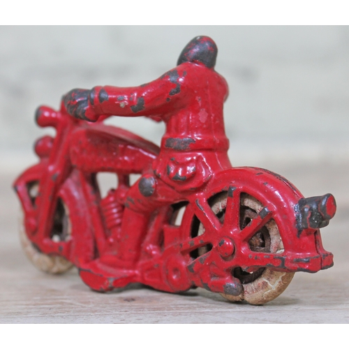 411 - A Hubley cast iron Harley Davidson motorcycle and rider, length 14cm.