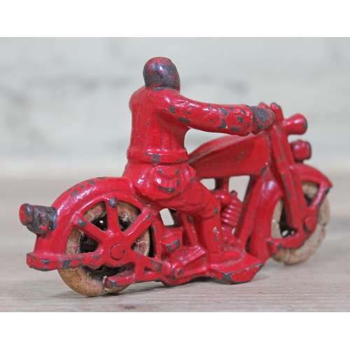 411 - A Hubley cast iron Harley Davidson motorcycle and rider, length 14cm.