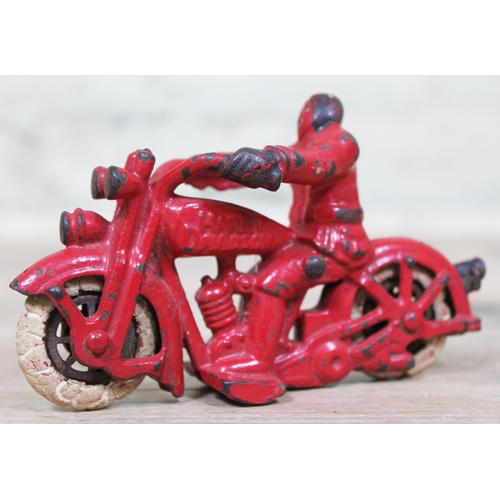 411 - A Hubley cast iron Harley Davidson motorcycle and rider, length 14cm.