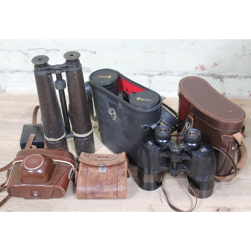 420 - A mixed lot including two Zeiss Ikon cameras, Ross binoculars, Carl Wetzlar and a pair 19th Century ... 