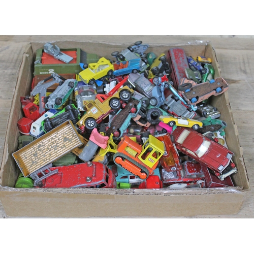 421 - A box of die cast model vehicles including Dinky Toys, Matchbox and a Mamod miniature grinding wheel... 