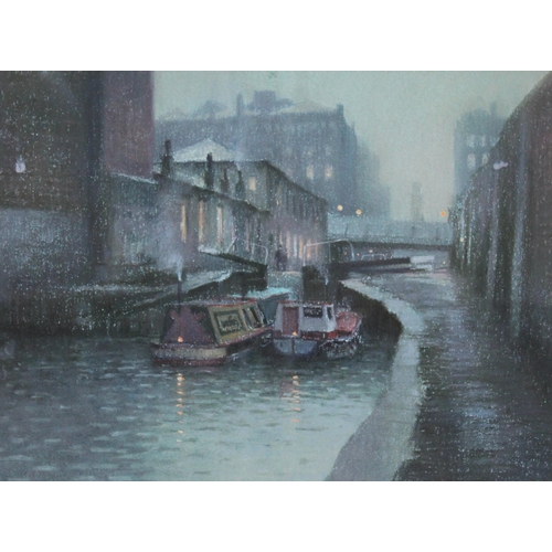 443 - Robert (Bob) Richardson, Manchester canal, pastel, 48cm x 36cm, signed in pencil, glazed and framed ... 