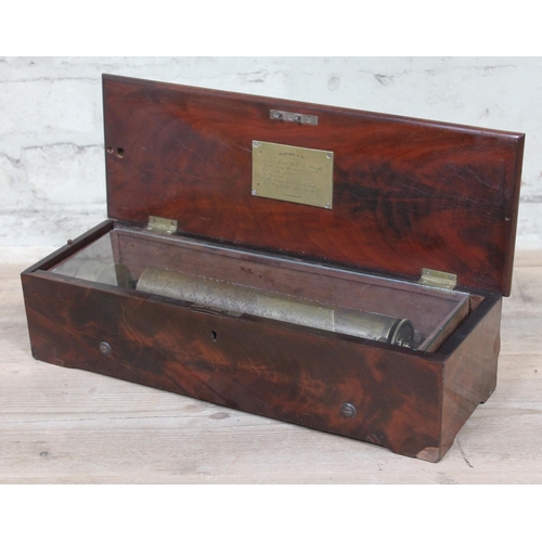 77 - A 19th Century mahogany cased cylinder music box by Kleyser & Co Southwark, length 43cm.