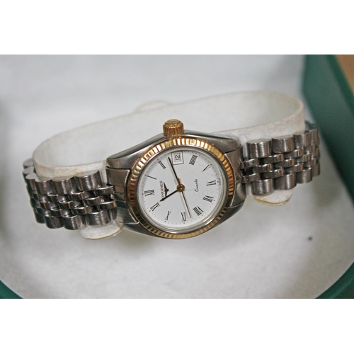 94 - A ladies Longines stainless steel wristwatch with box.