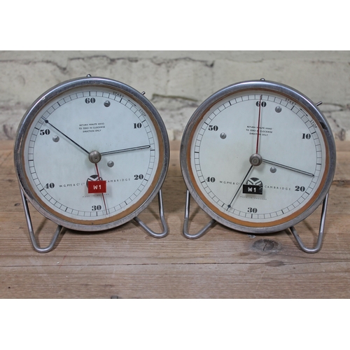 460 - A pair of PYE & Co laboratory desk stopwatches, diam. 15.5cm.