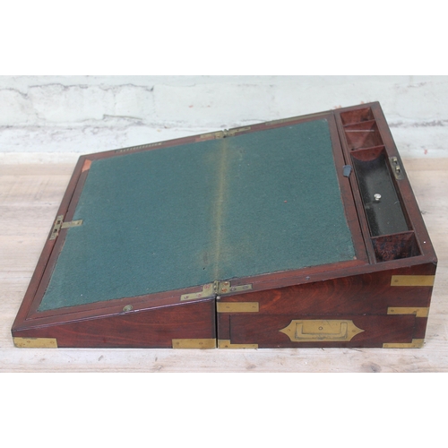 88 - A good quality 19th Century brass bound mahogany writing slope labelled 'T Handford's Improved Writi... 