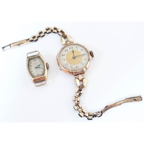 114 - Two 9ct gold ladies wristwatches, one with rolled gold strap the other without strap, both marked .3... 