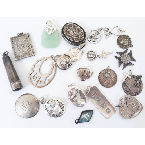 137 - A mixed lot of mainly silver pendants, various silver marks, gross weight 107.6g.