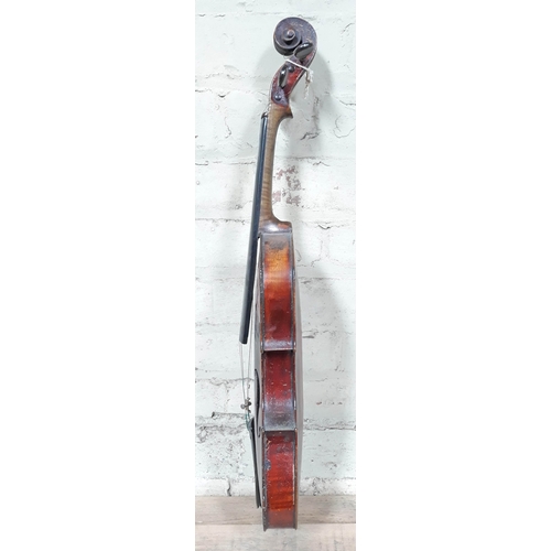 81 - A 19th Century German violin, length of back 37cm, cased with a single bow.