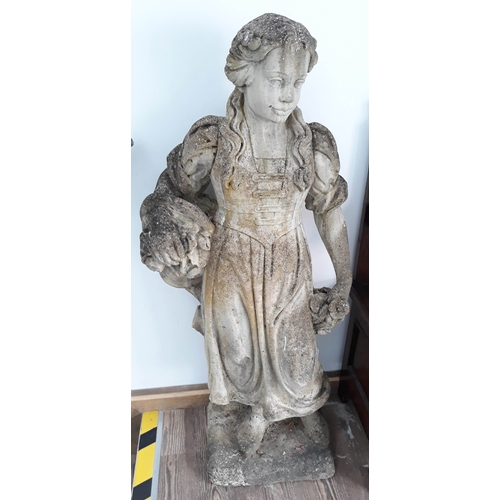 91 - A concrete garden ornament formed as a country girl, height 114cm.