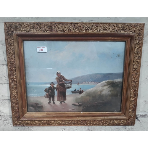 386 - John Henry Boel, mother and child coastal scene, oil-on-canvas, signed and dated 1893, glazed and fr... 