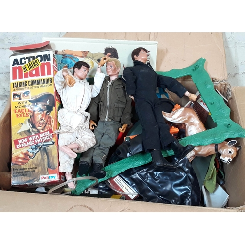 389 - A box of mainly Action Man figures and other toys.