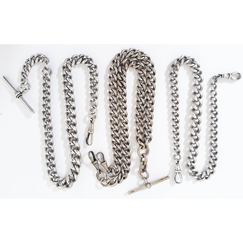 119 - A group of three hallmarked silver Albert chains, length 34cm, 38cm & 47cm, gross weight 6oz.