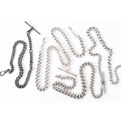 120 - A group of three Hallmarked silver Albert chains, length 31cm, 34cm & 60cm, gross weight 134.7g.