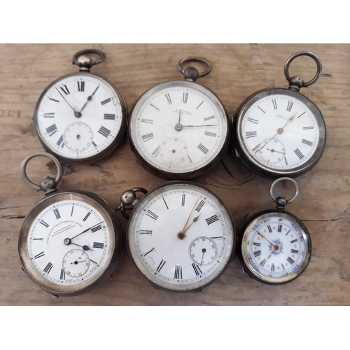 123 - A group of six silver pocket watches.