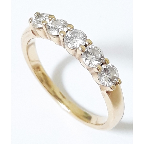 102 - A 5 stone diamond ring, the round cut stones total approx. wt. 0.75ct, band marked '14K', gross wt. ... 