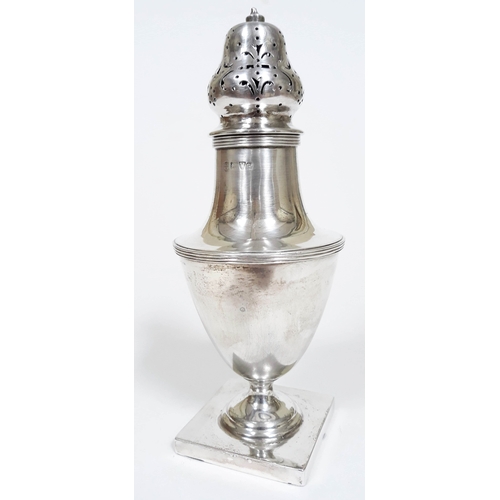 124 - A hallmarked silver sugar castor, height 17cm, wt. 4oz.